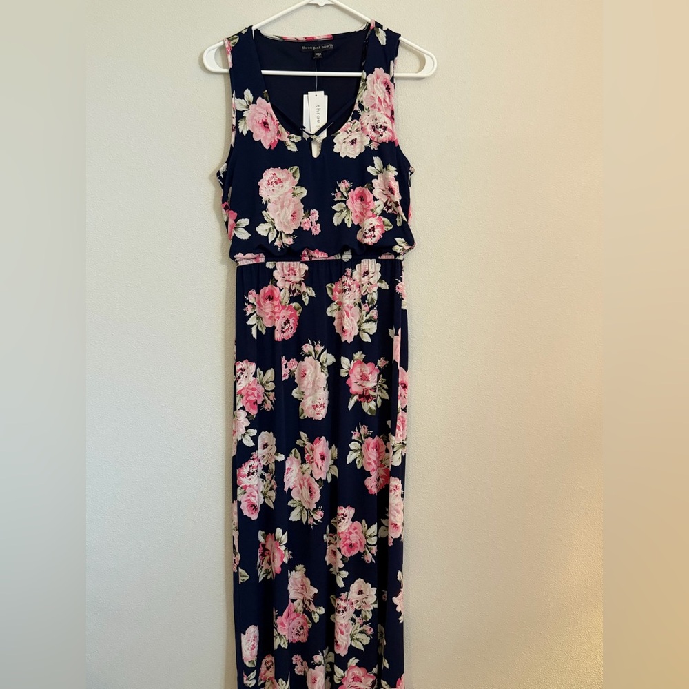 NWT Navy and Pink Floral Maxi Dress